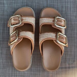 Women’s Universal Thread Double Buckle Footbed Sandal Size 6 In Tan